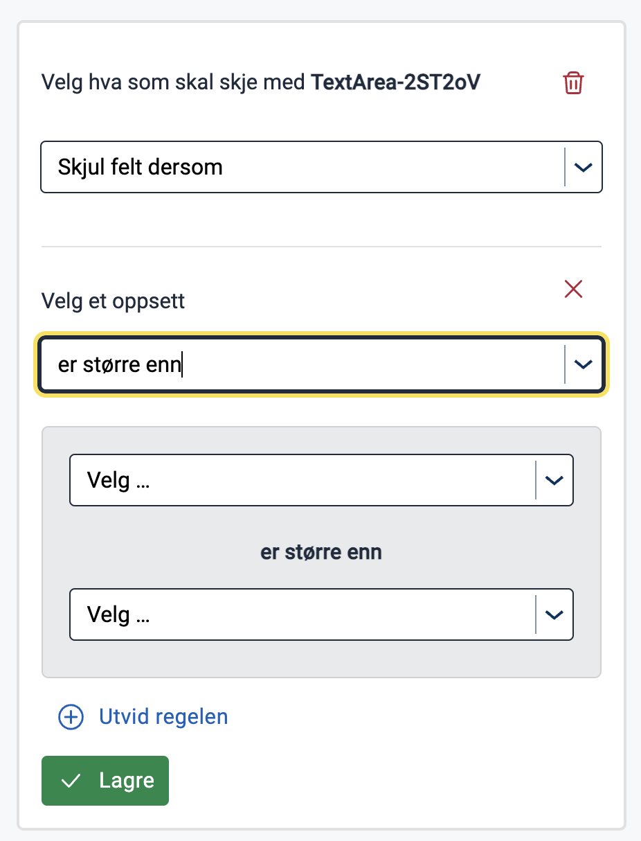 Se funksjonen vises i konfigurasjonen for underuttrykket