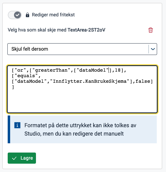 Ikke mulighet for å avbryte fritekst redigering av uttrykk